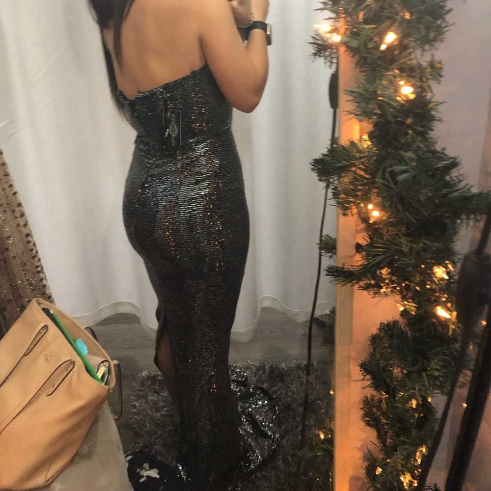 Sequin Formal Glitter Black Strapless Dress